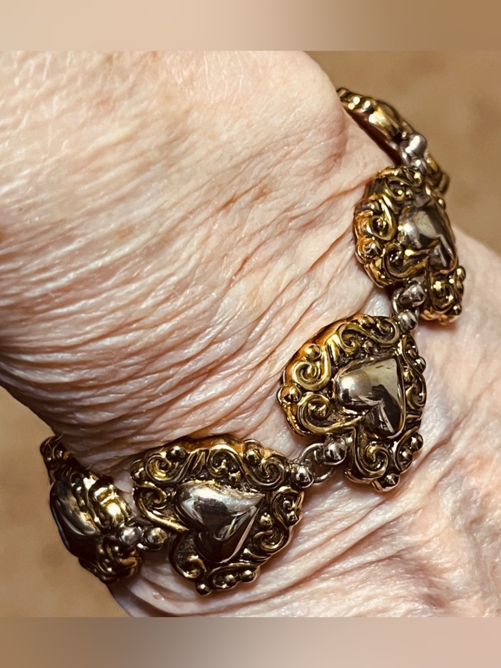 Gold & Silver Heart Link Bracelet - Women Jewelry - Picture 4 of 7